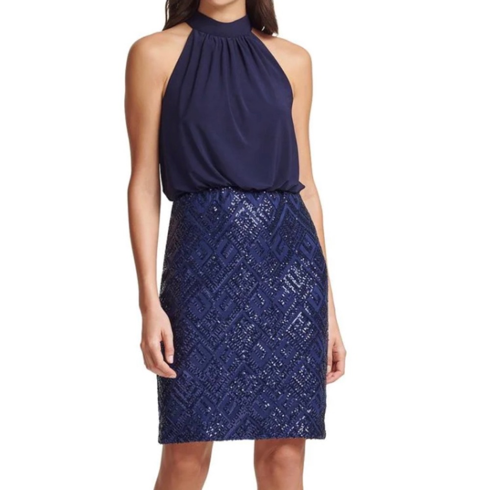 Vince Camuto deep purple halter sequins bottom dress with hidden back zipper.
